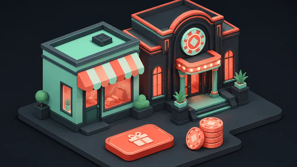 Isometric partner brand offer and casino building side by side