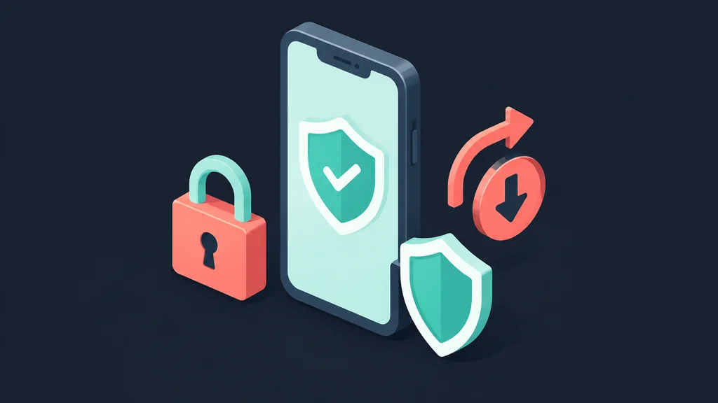 Smartphone mit Schloss, Schild und abweisendem Downloadpfeil